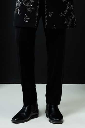 Buy_Sarab Khanijou_Black Pearls, Zari, Cut Work Embellished Sandwash Sherwani Jacket And Trouser Set _Online_at_Aza_Fashions