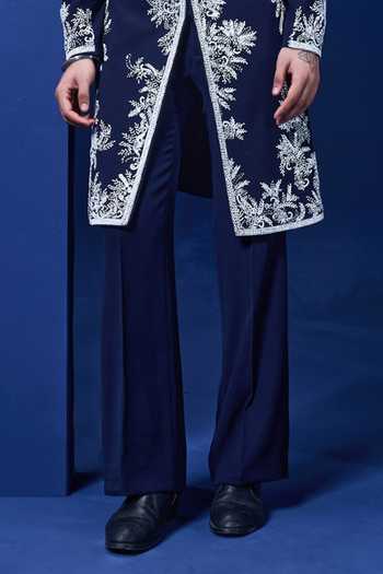 Sarab Khanijou Navy Sequins, Pearls, Cut Work Embroidered Sherwani Jacket And Trouser Set Online at Aza Fashions Sarab Khanijou_Navy Sequins, Pearls, Cut Work Embroidered Sherwani Jacket And Trouser Set _Online_at_Aza_Fashions