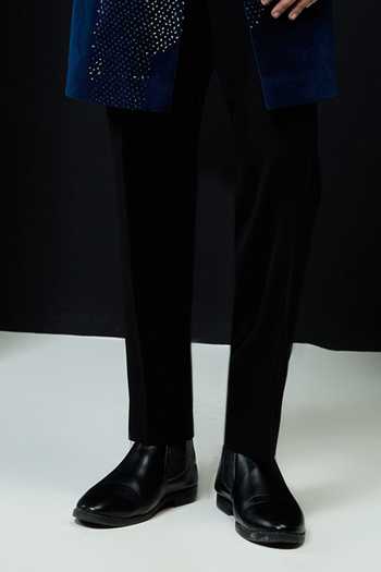 Sarab Khanijou_Teal Velvet Sequins, Pearls Tonal Embroidered Sherwani Jacket And Trouser Set _Online_at_Aza_Fashions