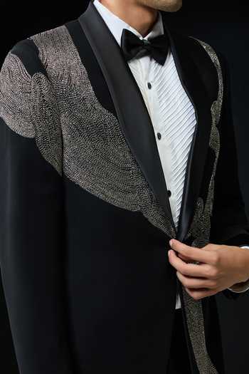 Buy Sarab Khanijou Black Zari, Pearls Placed Embellished Tuxedo Set Online at Aza Fashions Buy_Sarab Khanijou_Black Zari, Pearls Placed Embellished Tuxedo Set _Online_at_Aza_Fashions