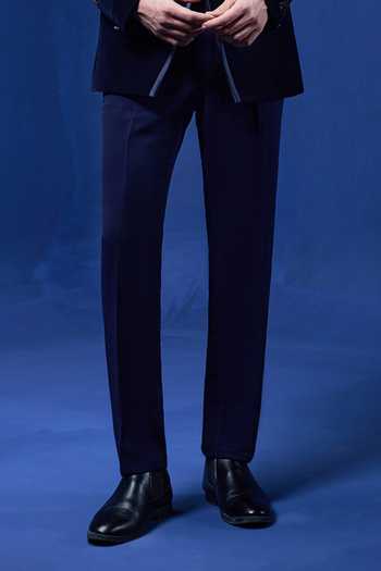 Sarab Khanijou_Navy Velvet Sequins, Pearls Placed Geometric Pattern Tuxedo Set _Online_at_Aza_Fashions