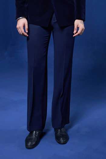 Sarab Khanijou_Navy Velvet Sequins, Beads, Pearls, Cut Work Embellished Tuxedo Set _Online_at_Aza_Fashions