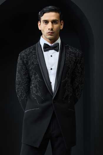 Sarab Khanijou_Black Sequins, Beads, Pearls Embellished Tuxedo Set  _Online_at_Aza_Fashions