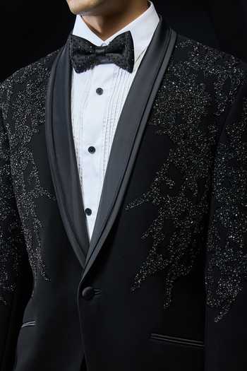 Shop_Sarab Khanijou_Black Sequins, Beads, Pearls Embellished Tuxedo Set  _Online_at_Aza_Fashions