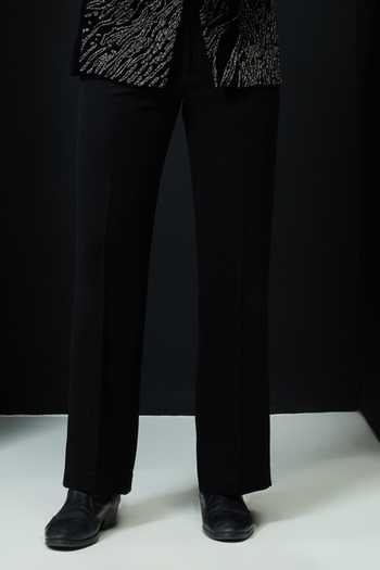 Sarab Khanijou_Black Velvet Pearls, Zari Embellished Tuxedo Set _Online_at_Aza_Fashions
