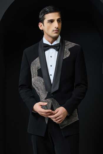 Sarab Khanijou_Black Pearls, Zari, Cut Work Abstract Pattern Tuxedo Set _Online_at_Aza_Fashions