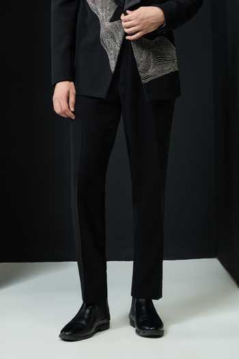 Buy_Sarab Khanijou_Black Pearls, Zari, Cut Work Abstract Pattern Tuxedo Set _Online_at_Aza_Fashions