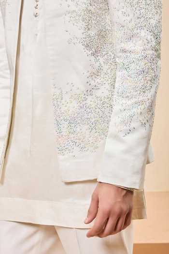 Sarab Khanijou Ivory Chanderi Silk Embroidery, Sequins, Pearls Bandhgala Kurta Set Online at Aza Fashions Sarab Khanijou_Ivory Chanderi Silk Embroidery, Sequins, Pearls Bandhgala Kurta Set _Online_at_Aza_Fashions