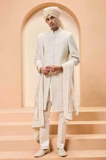 Sarab Khanijou Raw Silk Embroidered Sherwani Set 
