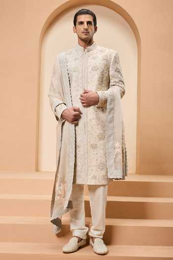 Sarab Khanijou Raw Silk Embroidered Sherwani Set 