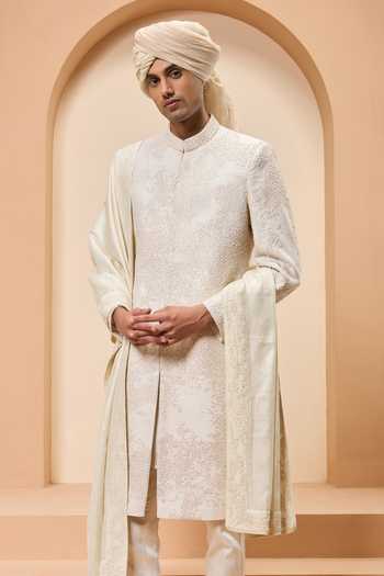 Sarab Khanijou Raw Silk Embroidered Sherwani Set 