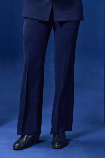 Sarab Khanijou_Navy Suiting Piping Tailored Bandhgala And Trouser Set _Online_at_Aza_Fashions