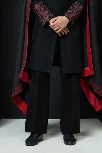 Sarab Khanijou_Black Embroidery Sandwash Sherwani Jacket Set With Shawl _Online_at_Aza_Fashions