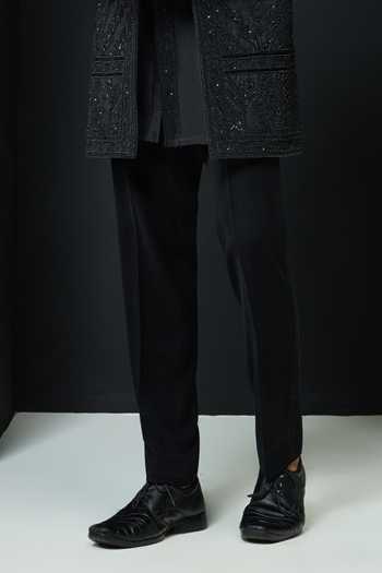 Sarab Khanijou_Black Silk Embroidery, Sequins, Pearls, Embellished Sherwani Jacket Kurta Set _Online_at_Aza_Fashions