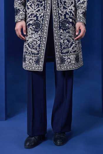 Buy_Sarab Khanijou_Navy Embroidery, Sequins, Pearls Sherwani And Pant Set _Online_at_Aza_Fashions