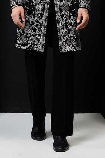 Buy Sarab Khanijou Black Velvet Embroidery Sherwani Jacket And Pant Set Online at Aza Fashions Buy_Sarab Khanijou_Black Velvet Embroidery Sherwani Jacket And Pant Set _Online_at_Aza_Fashions