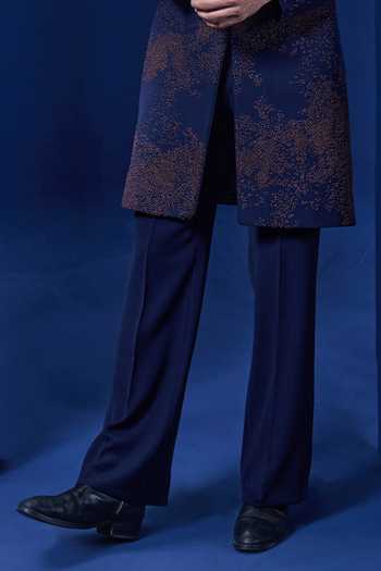 Sarab Khanijou_Navy Embroidery Sherwani Jacket And Trouser Set _Online_at_Aza_Fashions