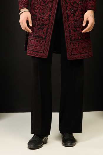 Sarab Khanijou_Black Sequins, Pearls Embroidered Sherwani And Trouser Set _Online_at_Aza_Fashions