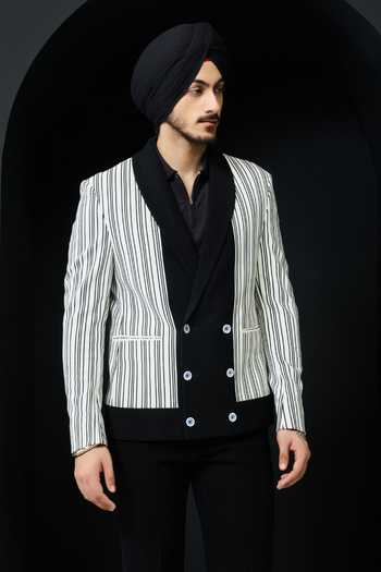 Buy_Sarab Khanijou_White Jersey Striped Suit And Pant Set _Online_at_Aza_Fashions