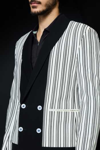 Shop_Sarab Khanijou_White Jersey Striped Suit And Pant Set _Online_at_Aza_Fashions