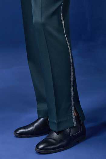 Sarab Khanijou_Green Crepe Embroidery Horse Blazer Pant Set _Online_at_Aza_Fashions
