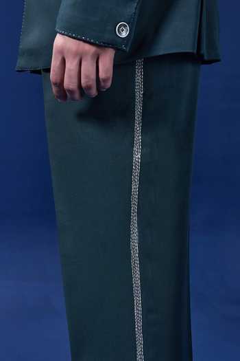 Buy_Sarab Khanijou_Green Crepe Embroidery Horse Blazer Pant Set _Online_at_Aza_Fashions