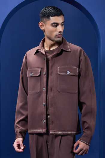 Buy_Sarab Khanijou_Brown Crepe Embroidery Horse Jacket Pant Set _Online_at_Aza_Fashions