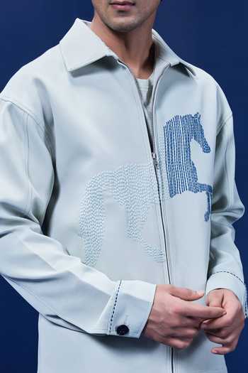 Buy_Sarab Khanijou_Green Crepe Embroidery Horse Jacket Pant Set _Online_at_Aza_Fashions