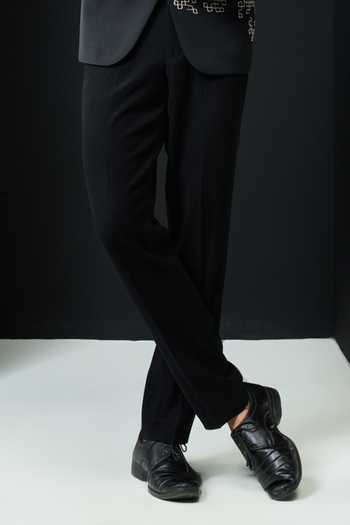 Sarab Khanijou_Black Twill Embroidery Geometric Pattern Blazer And Pant Set _Online_at_Aza_Fashions