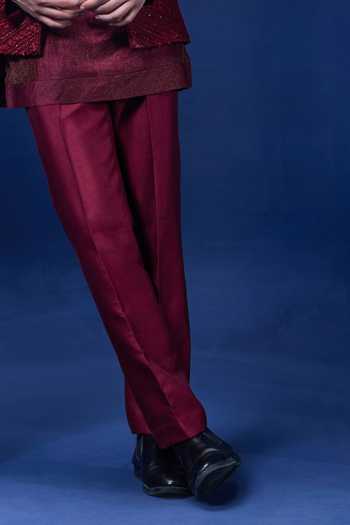 Sarab Khanijou_Wine Organza Embroidery, Sequins, Pearls Tonal Bandhgala Set _Online_at_Aza_Fashions