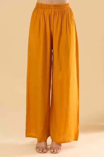 Buy Khwaab By Sanjana Lakhani Yellow Muslin Sequins, Stones V-neck, Yes Printed Kurta And Palazzo Set Buy_Khwaab By Sanjana Lakhani_Yellow Muslin Sequins, Stones V-neck, Yes Printed Kurta And Palazzo Set