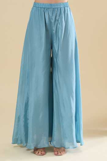 Buy_Samyukta Singhania_Sky Blue Silk Embroidery Round Neck Peplum Kurta Set _Online_at_Aza_Fashions