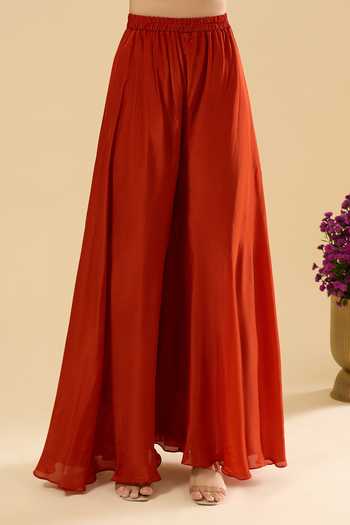 Buy_Samyukta Singhania_Orange Silk Embroidery Round Neck, Yes Peplum Kurta Set 