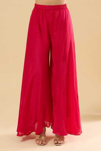 Buy_Samyukta Singhania_Pink Silk Embroidery Round Neck Floral Peplum Kurta Set _Online_at_Aza_Fashions