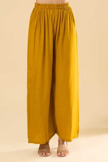 Khwaab By Sanjana Lakhani Yellow Muslin Mandarin Collar, Yes Chevron Print Kurta And Palazzo Set Online at Aza Fashions Khwaab By Sanjana Lakhani_Yellow Muslin Mandarin Collar, Yes Chevron Print Kurta And Palazzo Set _Online_at_Aza_Fashions