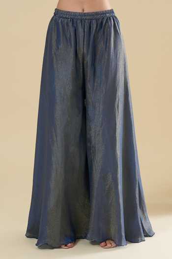 Khwaab By Sanjana Lakhani_Blue Jacquard Zari Round Neck Floral Woven Kurta Set _at_Aza_Fashions