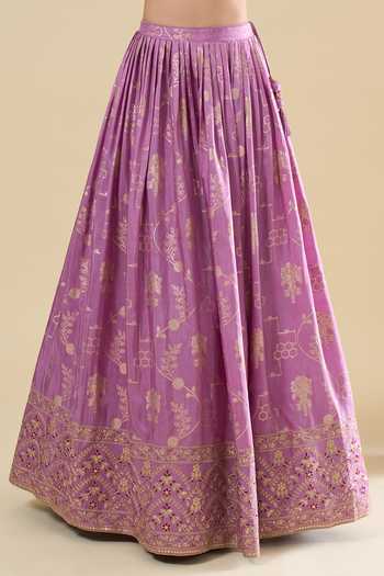 Samyukta Singhania_Purple Jacquard Floral Motif Lehenga Set _Online_at_Aza_Fashions