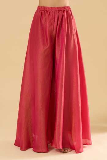 Shop_Khwaab By Sanjana Lakhani_Pink Jacquard Embroidery, Zari Round Neck Woven Kurta Sharara Set _Online_at_Aza_Fashions