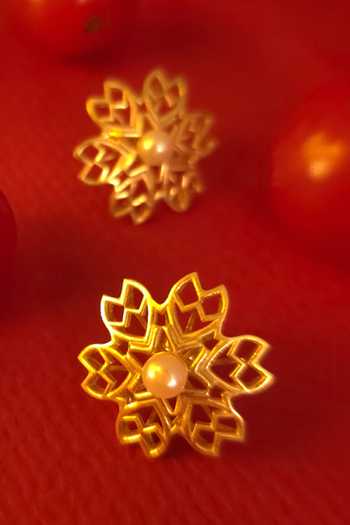 Shop_Manner_Gold Plated Pearls Rakaan Ranjha Stud Earrings _Online_at_Aza_Fashions