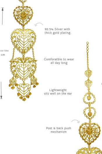 Manner_Gold Plated Cut Work, Chains Rakaan Long Earrings  _at_Aza_Fashions