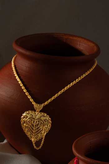 Shop_Manner_Gold Plated Cut Work Rakaan Long Heart Pendant Chain Necklace _Online_at_Aza_Fashions