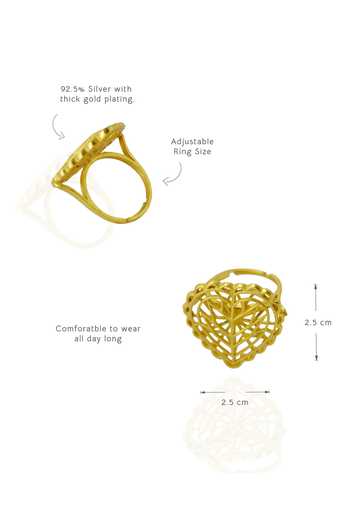Manner_Gold Plated Cut Work Rakaan Adjustable Heart Shaped Ring _Online_at_Aza_Fashions