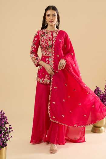 Samyukta Singhania Floral Embroidered Peplum Kurta Set 