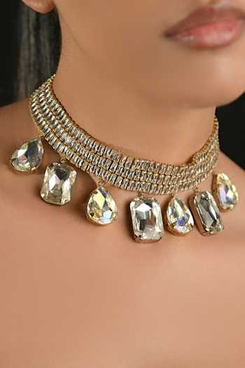 Bijoux By Priya Chandna_Gold Plated Starlit Crystal Embellished Choker _Online_at_Aza_Fashions