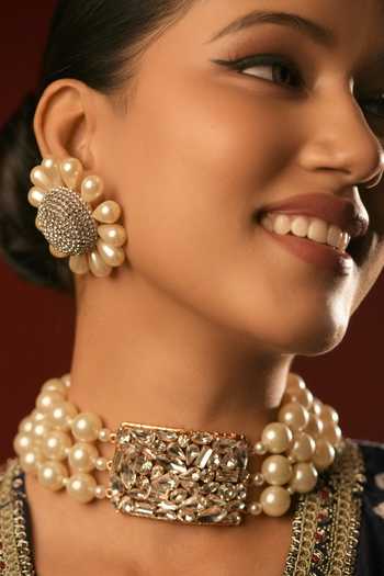 Buy Bijoux By Priya Chandna Gold Plated Pearls, Crystals Bloom Embellished Earrings Online at Aza Fashions Buy_Bijoux By Priya Chandna_Gold Plated Pearls, Crystals Bloom Embellished Earrings _Online_at_Aza_Fashions