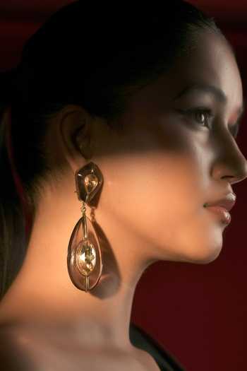 Buy_Bijoux By Priya Chandna_Gold Plated Crystals Sol Embellished Drop Earrings _Online_at_Aza_Fashions
