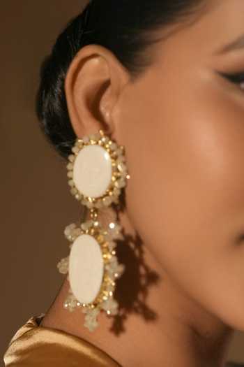 Bijoux By Priya Chandna_White Crystals Marble Embellished Drop Earrings _Online_at_Aza_Fashions