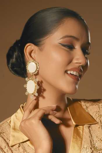 Shop_Bijoux By Priya Chandna_White Crystals Marble Embellished Drop Earrings _Online_at_Aza_Fashions