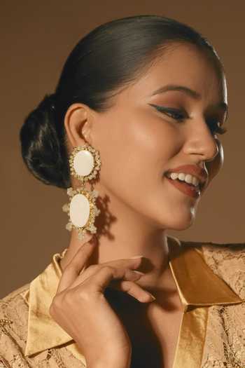 Bijoux By Priya Chandna_White Crystals Marble Embellished Drop Earrings _at_Aza_Fashions