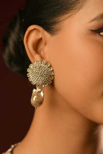 Bijoux By Priya Chandna Silver Plated Pearls, Crystals Stardrop Embellished Earrings Online at Aza Fashions Bijoux By Priya Chandna_Silver Plated Pearls, Crystals Stardrop Embellished Earrings _Online_at_Aza_Fashions